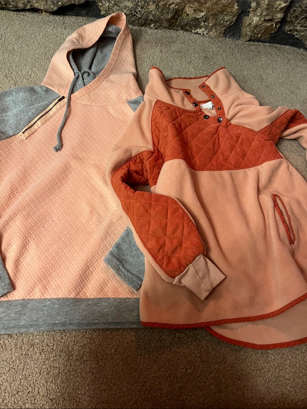 Peach Quilted Accent Pullover Hoodie - Set of 2